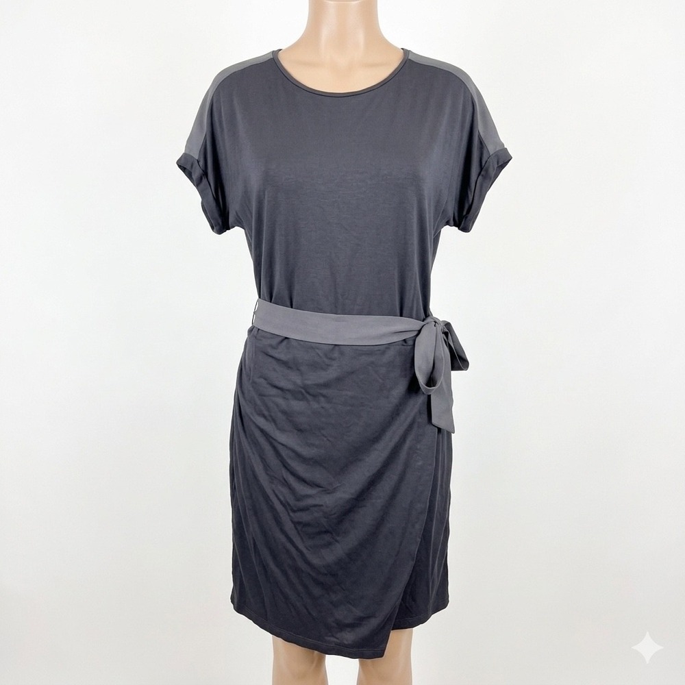 Scotch & Soda Maison Scotch Dress Womens M Gray Faux Wrap Tie Waist Short Sleeve